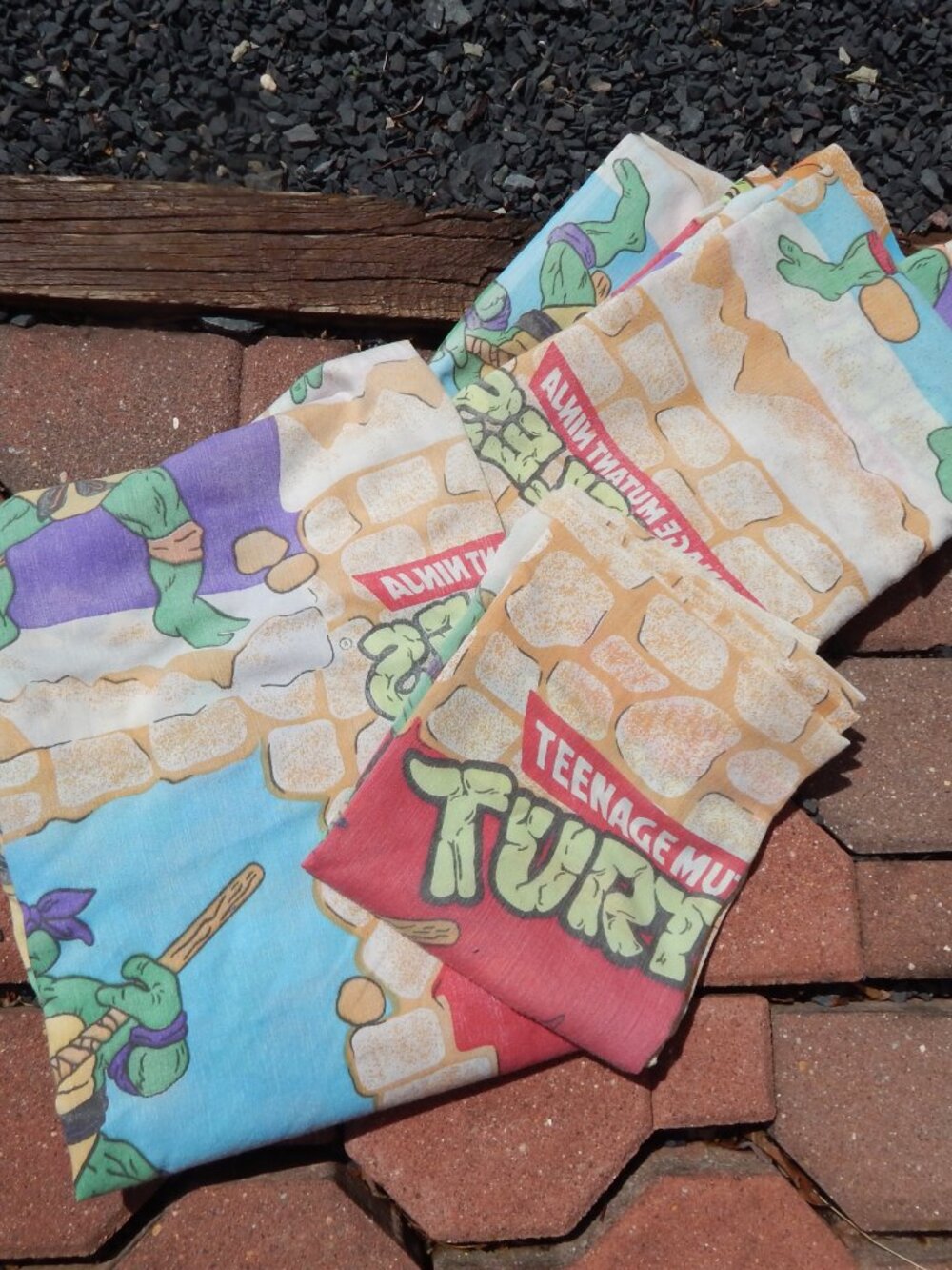 Vintage 1980s Teenage Mutant Ninja Turtles Sheet Set Flat Fitted Pillow Case